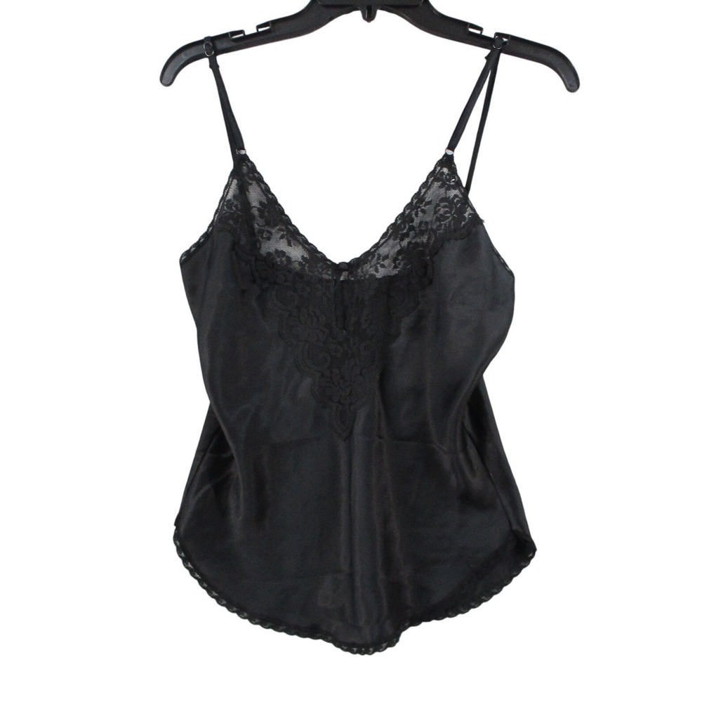 Maidenform Chantilly Vintage Black Lace Trim Camisole Lingerie Top Size 32